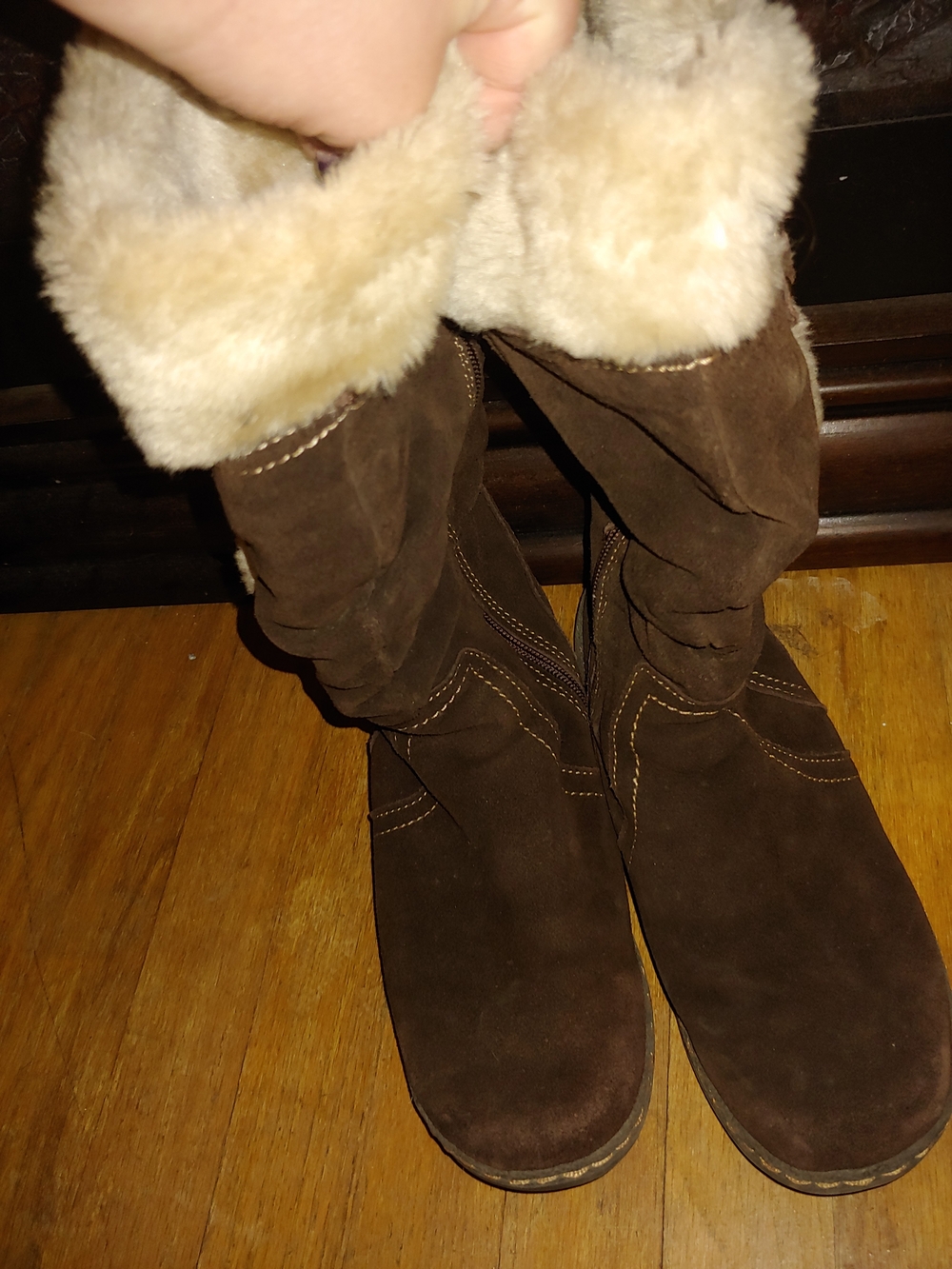 BearPaw Brown Suede Faux-Fur Mid-Calf Boots